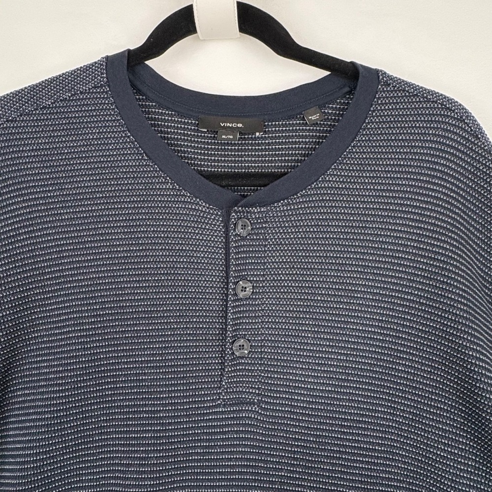 Vince Mens Henley Waffle Knit XL‎ Long Sleeve Shirt Navy Blue Relaxed Casual Top